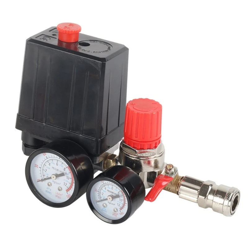 Air Compressor Pressure Switches Control Valves 90-120PSI 220V Replacement Part With Gauges Pressure Relief Valves