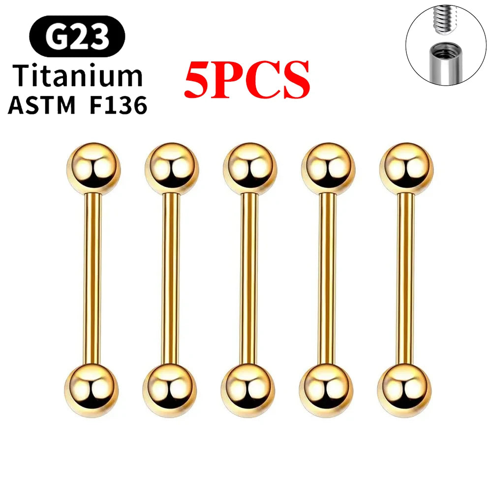 5/10PCS G23 Titanium External Internal Thread Piercing Body Jewelry Long Industrial Barbell Tongue Ring Nipple Bar 14G 16G