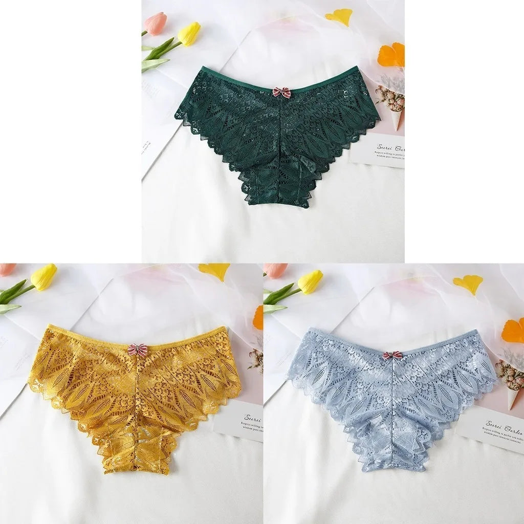3pcs Women Panties Hollow Out Mid Waist Lace Panties Seamless Tummy Control Cross Sexy Briefs S-XL Underwear