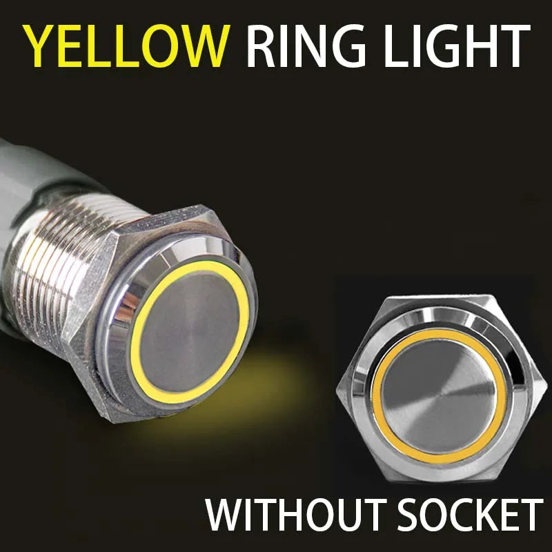 2NO2NC 16/19/22mm Waterproof Metal Push Button Switch LED Light Momentary Car Engine Power Switch 3/6/12/24/220V silver 1NO1NC