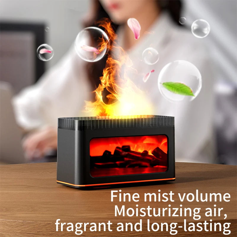200ml Charcoal Fire Pattern Humidifier with Color-Changing Glow Quiet Mist 7-color ambient lighting for Bedroom or Desk