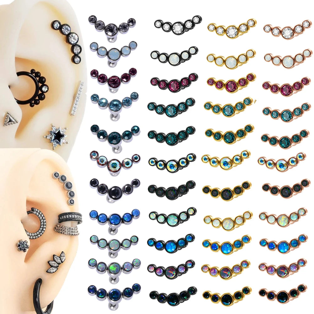 1PC Surgical Steel Multicolor 5 Crystal Opal Ear Tragus Cartilage Earrings Zircon Cluster Ear Helix Daith Lobe Piercing  Jewelry