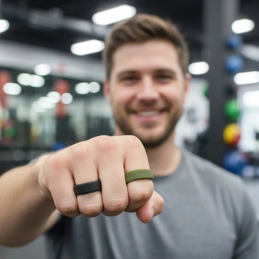 7 Pack Mens Silicone Wedding Bands, 8mm Wide Rubber Wedding Rings, Hypoallergenic Breathable Men's Silicone Ring for Him
