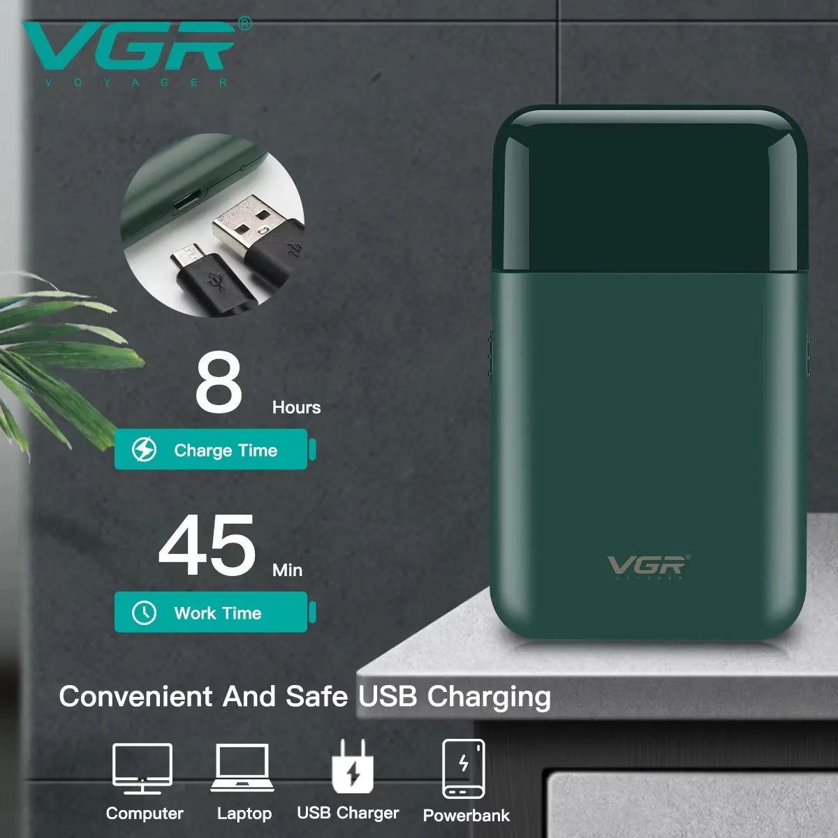VGR Face Shaver Professional Beard Trimmer Rechargeable Metal Razor Mini Electric Beard Trimmer Portable Beard Trimmer Men V-082