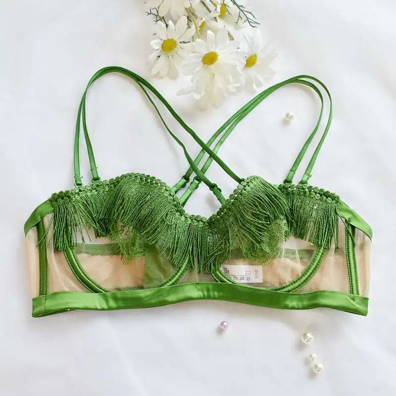 BANERDANNI Light Luxury Sexy French Backless Bra Set - Sheer Mesh Minimizer Bralette Ultra-Thin Lace Lingerie Limited Stock Sale