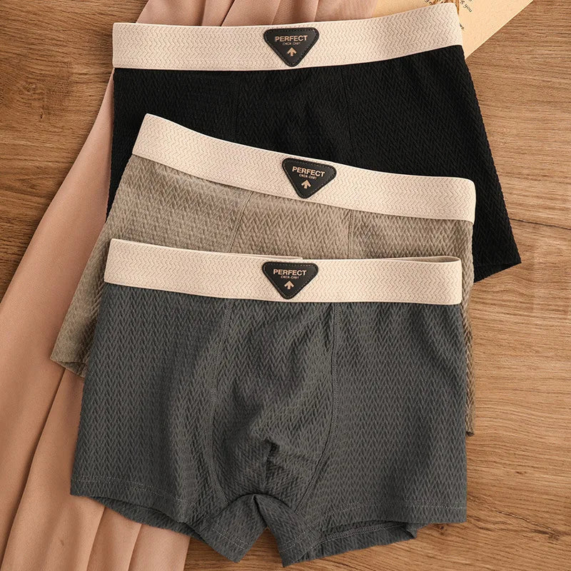 Ice Silk Breathable Antibacterial Jacquard Men's Underwear Cool Feeling Boxer Shorts Teenagers Mid Waist Comfortable Boxer Short