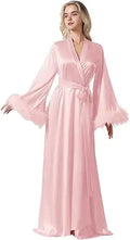 Long Feather Sleeve Bathrobe Sexy Ice Silk Kimono Wedding Bride Dress Women Loose Sleepwear Loungewear Casual Nightgown