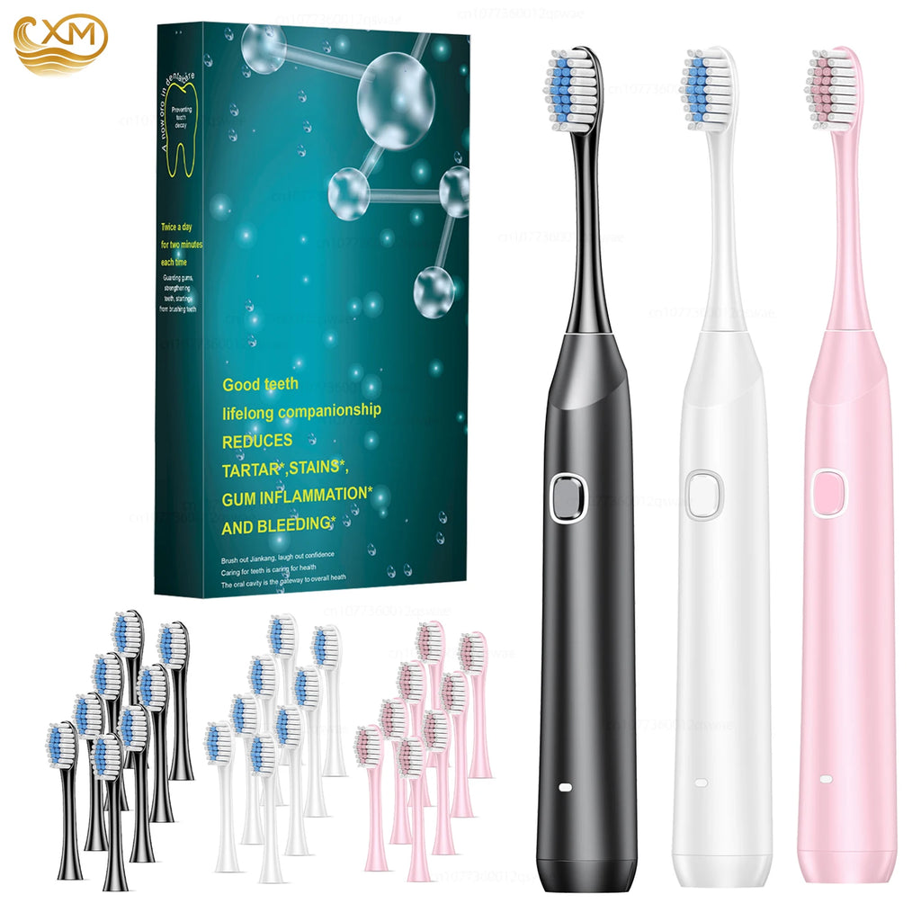 Electric Toothbrush for Adults Rechargeable with 6 Modes Smart Timer Sonic Toothbrush with 8 Brush Heads Travel Case