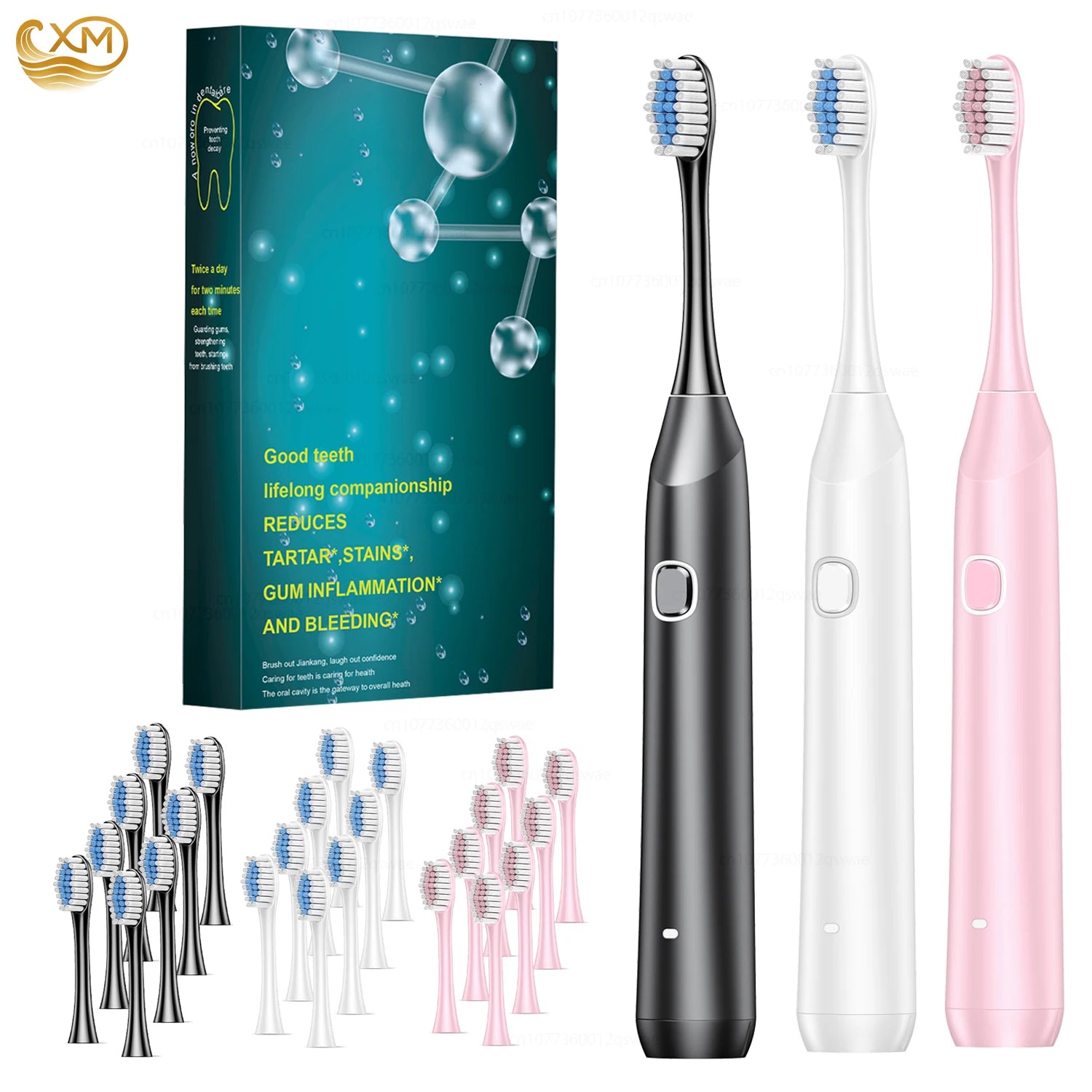 Electric Toothbrush for Adults Rechargeable with 6 Modes Smart Timer Sonic Toothbrush with 8 Brush Heads Travel Case