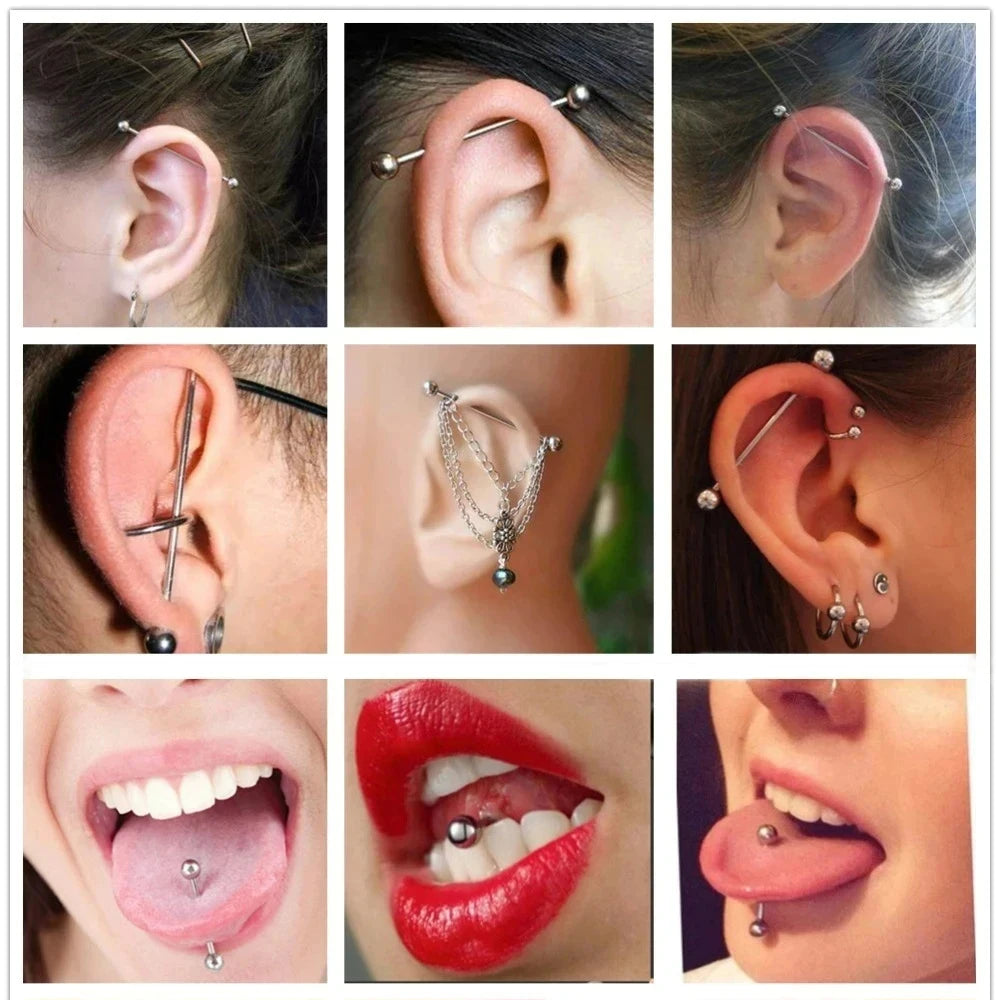 5/10PCS G23 Titanium External Internal Thread Piercing Body Jewelry Long Industrial Barbell Tongue Ring Nipple Bar 14G 16G