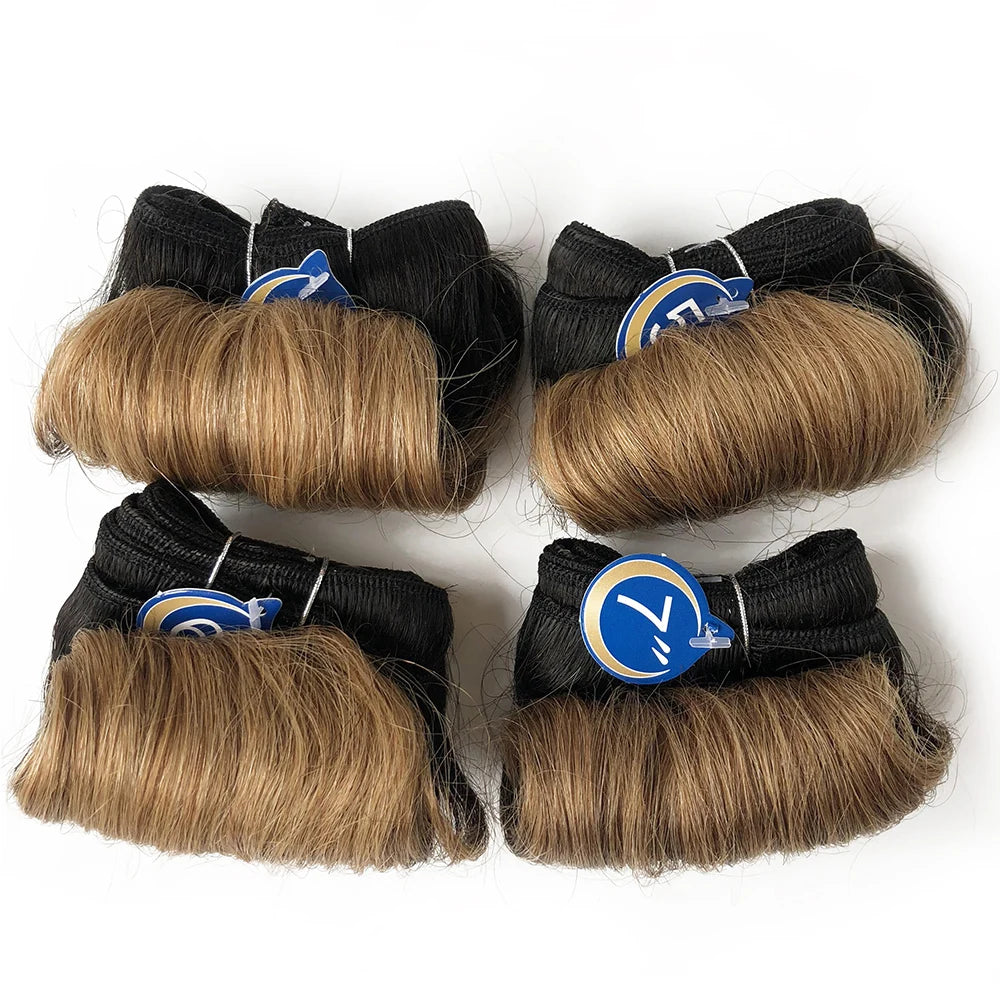 Curly 100% Human Hair 4 Bundles Brazilian Hair Weave Bundles 1B 30 99J 27 Blonde Human Hair Extension 5 5 6 7 Inches Short Hair