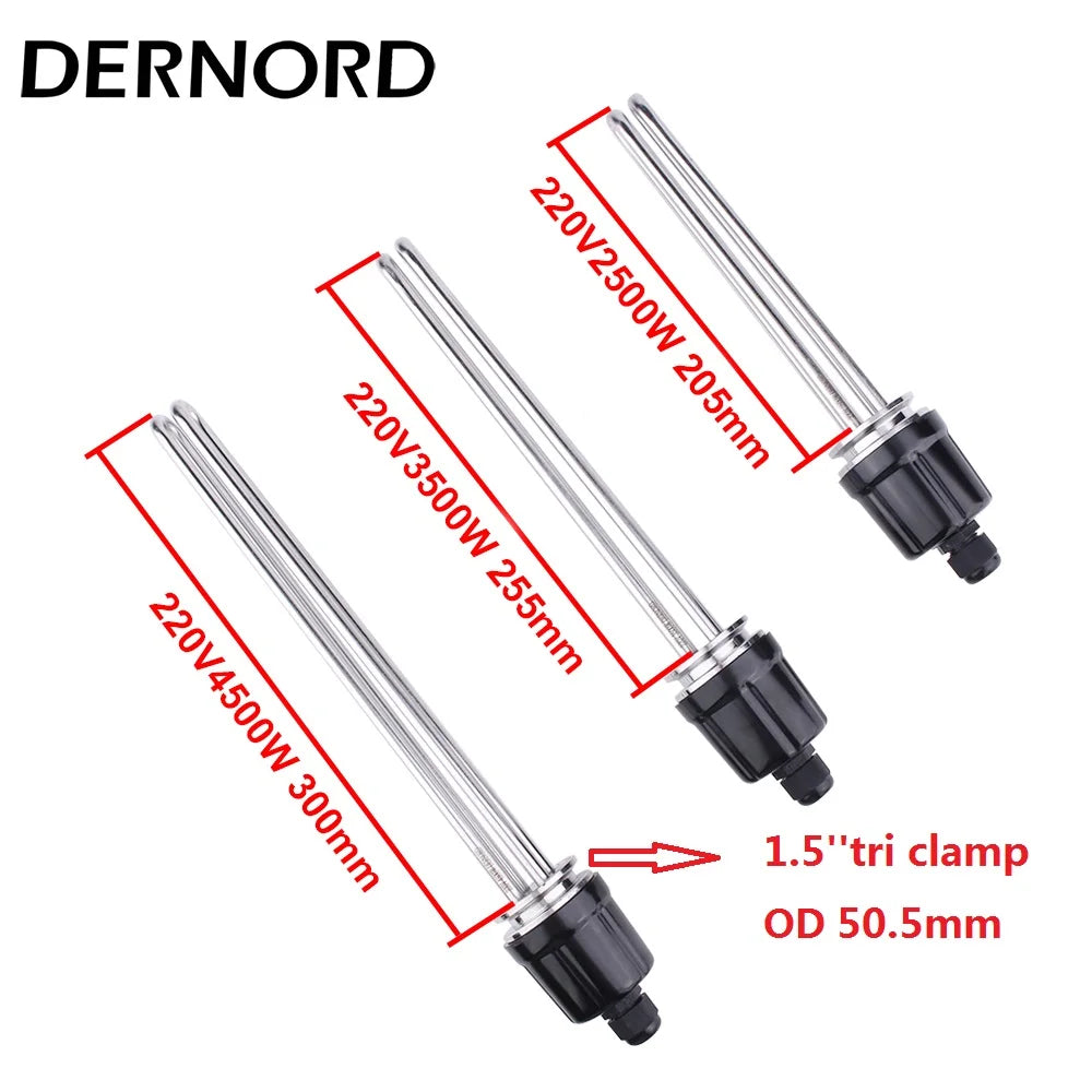 DERNORD 1.5 Inches Immersion Tri Clamp Tubular Heating Element 220V 2500w/3500w/4500w Brew Resistance Heater Water