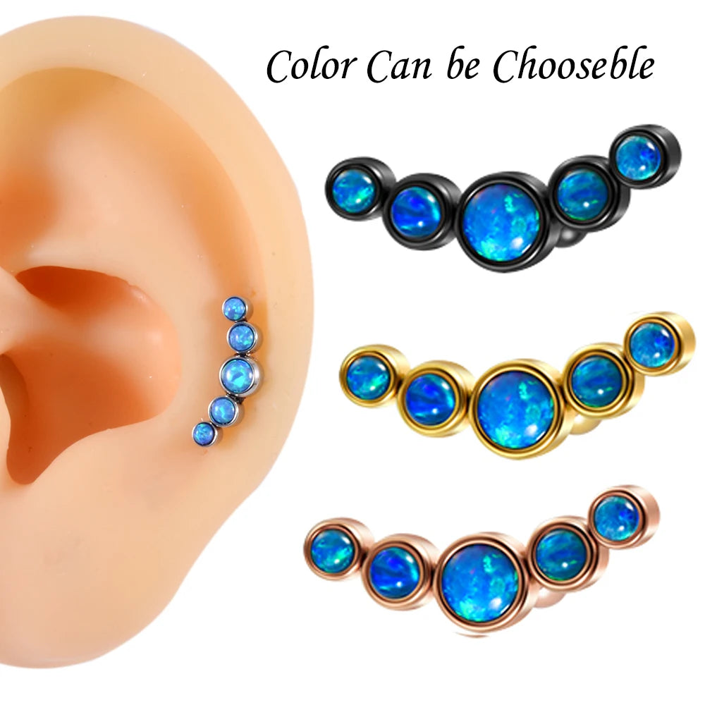 1PC Surgical Steel Multicolor 5 Crystal Opal Ear Tragus Cartilage Earrings Zircon Cluster Ear Helix Daith Lobe Piercing  Jewelry