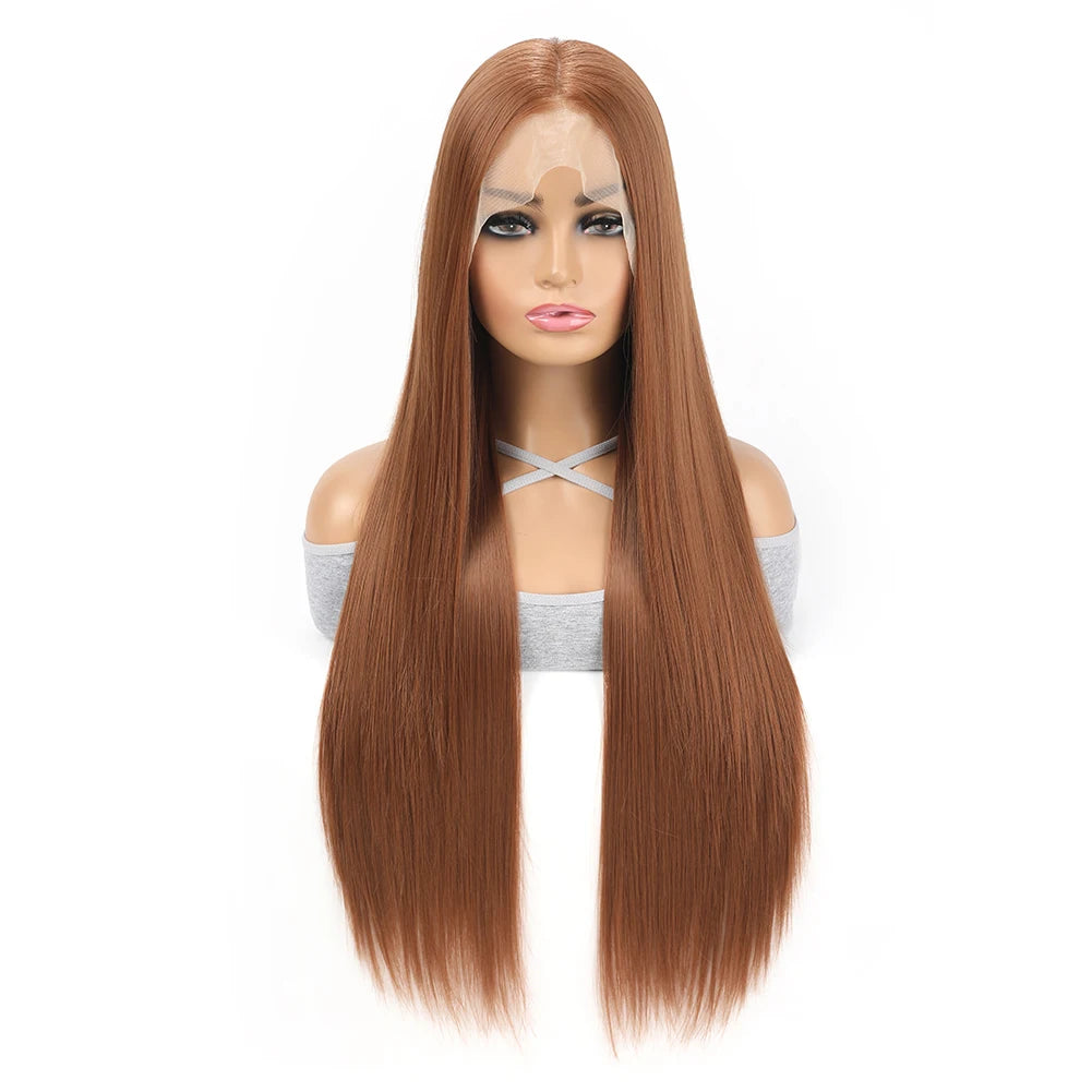 13X4 HD Lace Front Straight Wig Invisible Transparent Frontal Wig Long Straight PrePlucked Hairline Swiss-Lace Synthetic Wigs  (