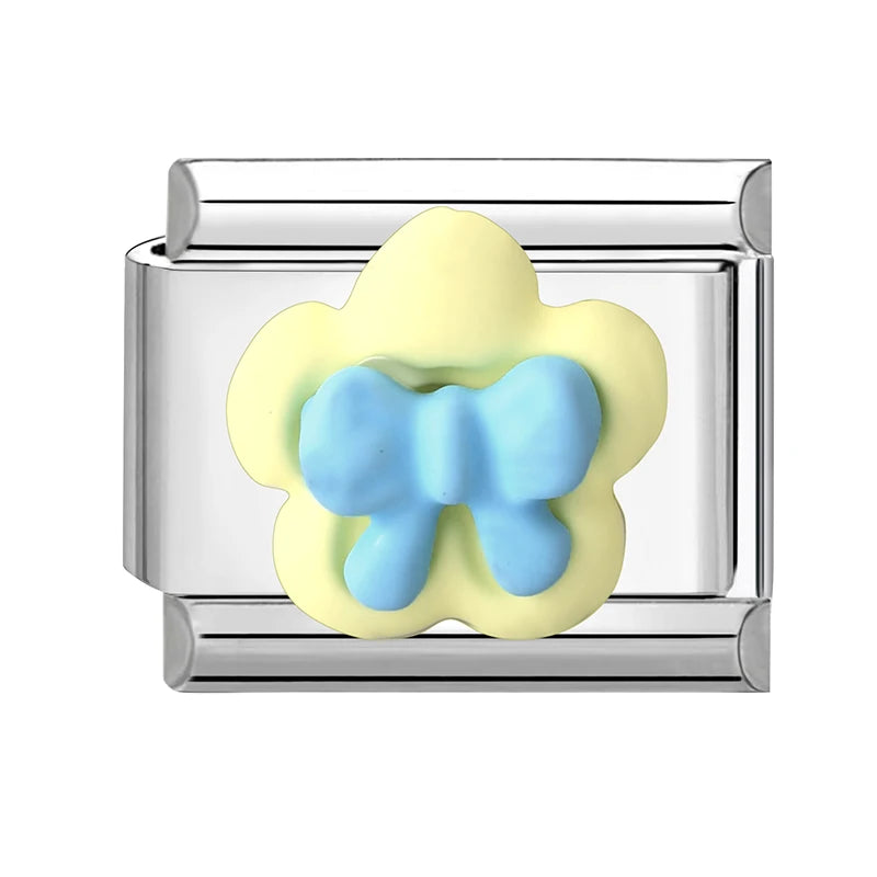 2025 Wholesale 3D Colorful Bows Flowers Love Heart Italian Charm Link fit 9mm Stainless Steel Jewelry DIY Making Bracelets Gifts
