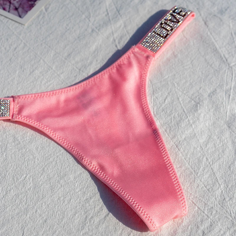 Sexy Panties G-string Sports Women Thong T-back Fitness Secret Rhinestone Sexy Lingerie Letter Diamonds Female Underwear
