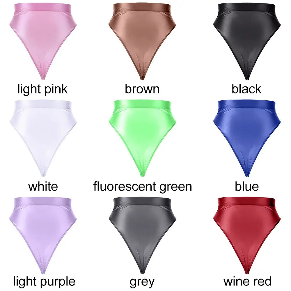 1PC M-XXL Design Women's Silky Shiny Sexy G-string High Waist Ultra-thin Satin Luster Sheer See Through Panties