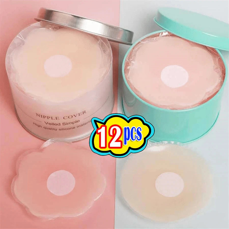12pcs Invisible Silicone Nipple Covers Reusable Women Breast Petals Lift Bra Pasties Bra Padding Sticker Patch Adhesive Pads