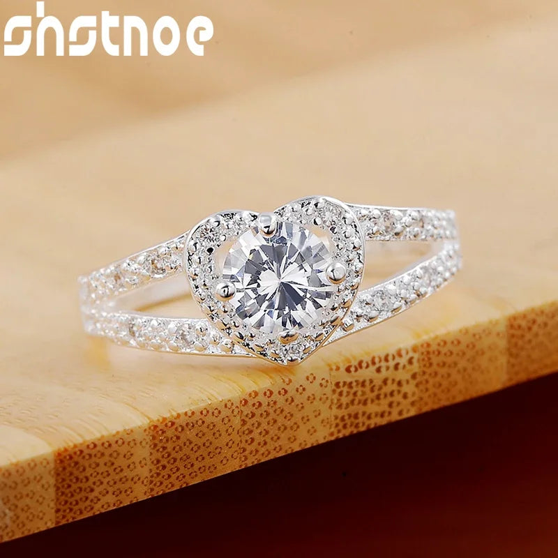 SHSTONE 925 Sterling Silver Ring AAA Zircon Heart Rings For Women Party Wedding Fashion Jewelry High Quality Gift