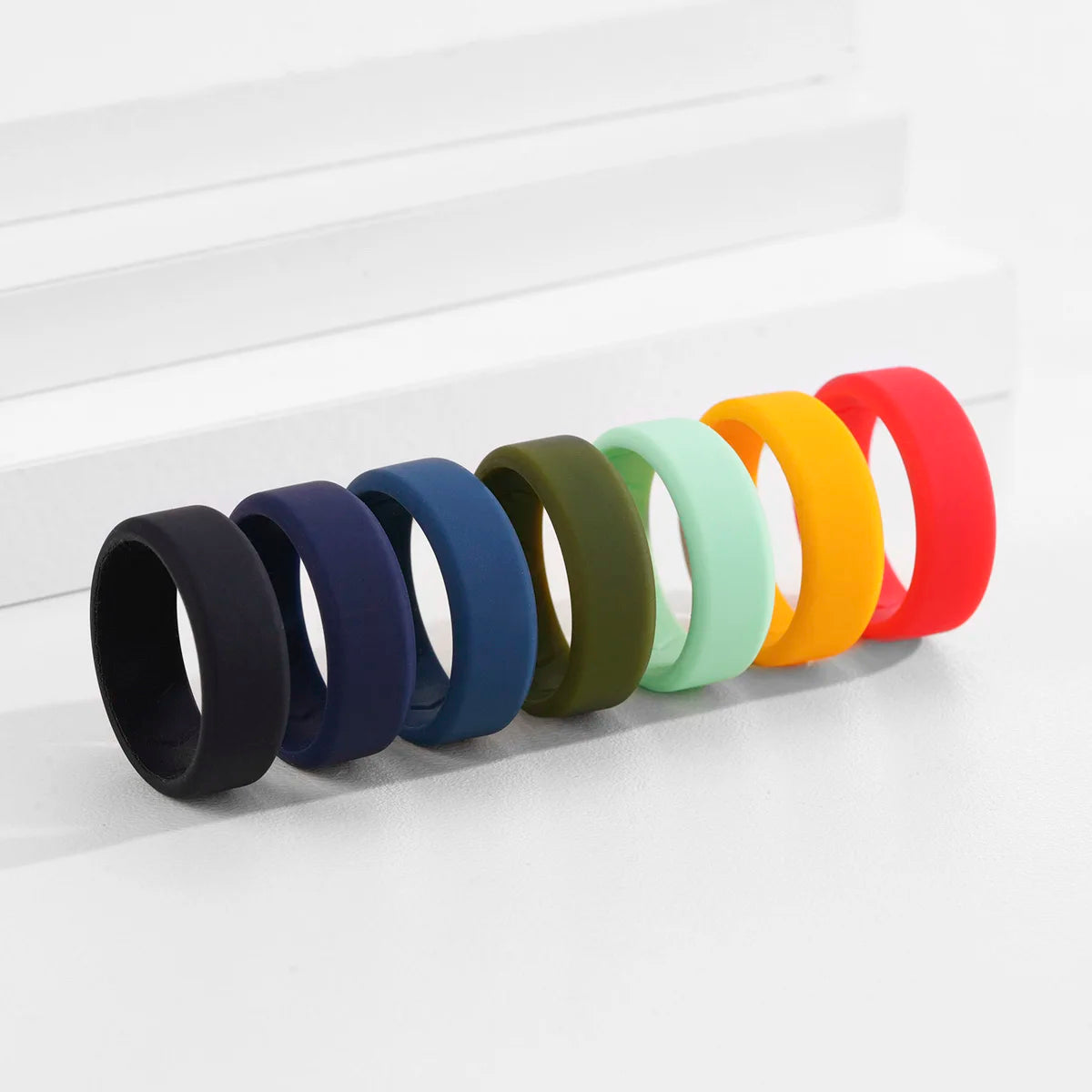 7 Pack Mens Silicone Wedding Bands, 8mm Wide Rubber Wedding Rings, Hypoallergenic Breathable Men's Silicone Ring for Him