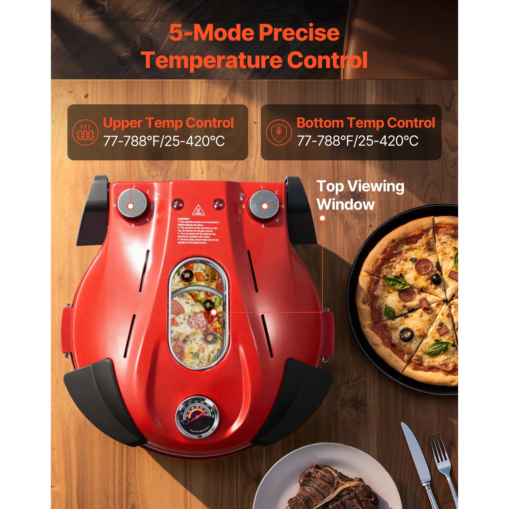 SucceBuy 12 in Pizza Oven Electric Pizza Maker Electric Pizzas Cooker with Cordierite Stone 5-Mode Temperature Control for Preci