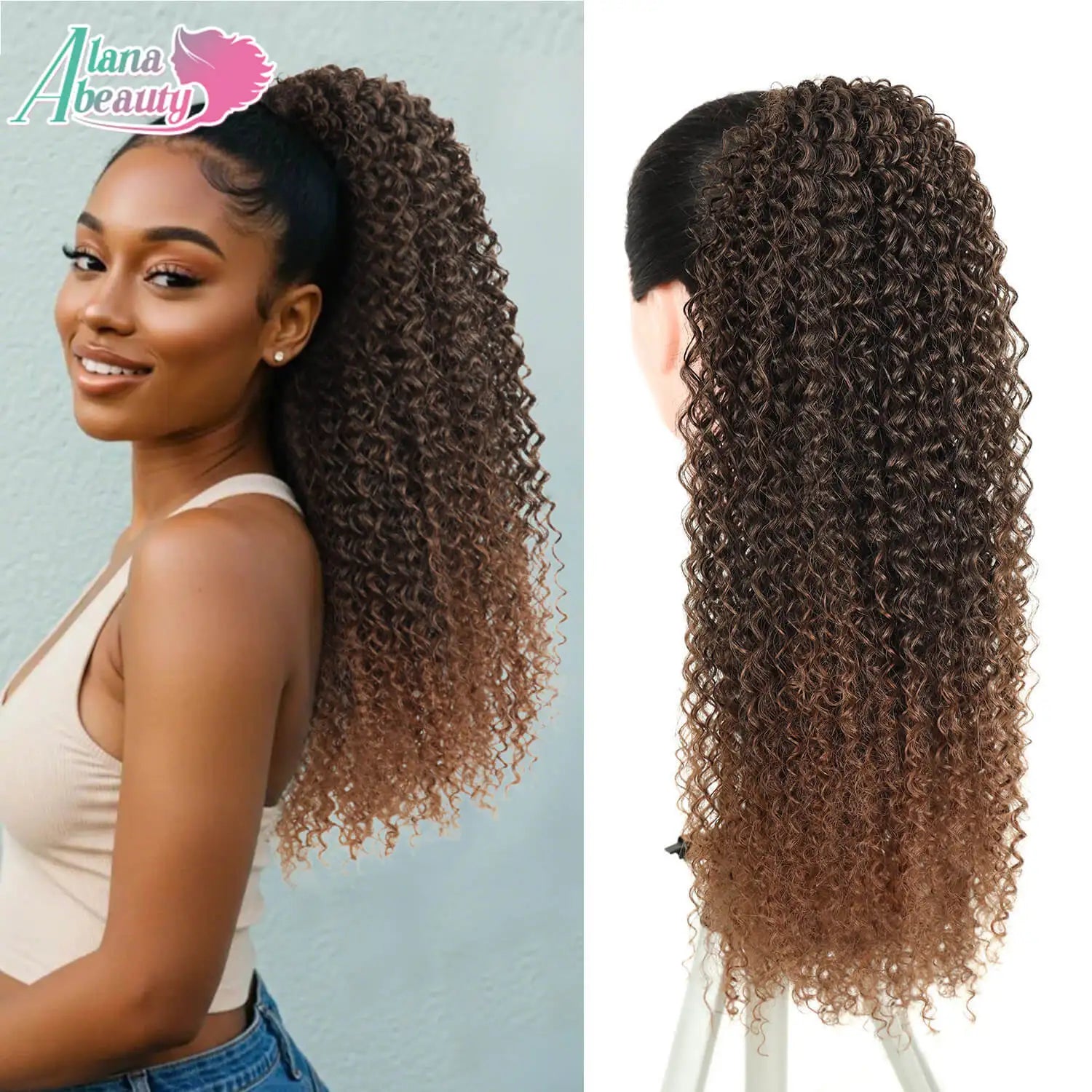 Alana Synthetic Long Curly Wavy Ponytail Hair Extension 613# Drawstring Hairpieces for Women Blond Fake Pony Tail
