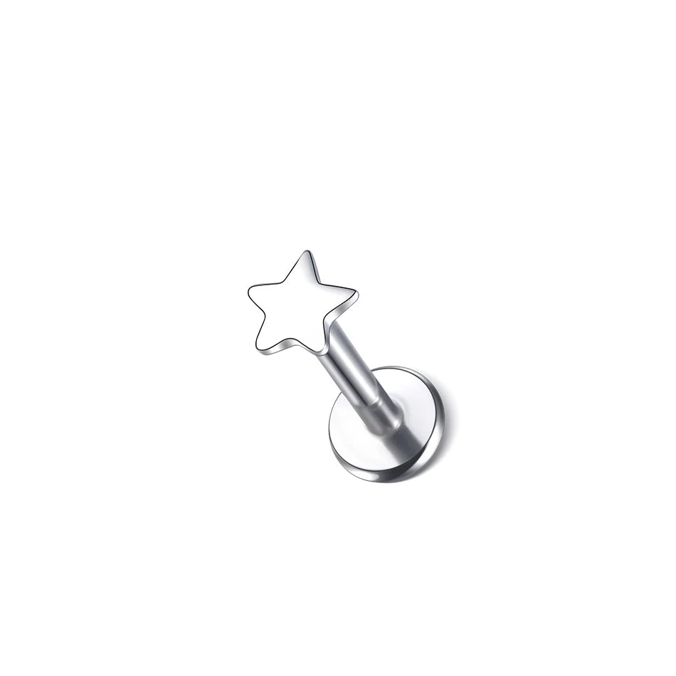 1PC G23 Titanium Star Moon Cross Stud Earring for Women Lip Rings Labret Piercing Ear Tragus Helix Piercings Body Jewelry