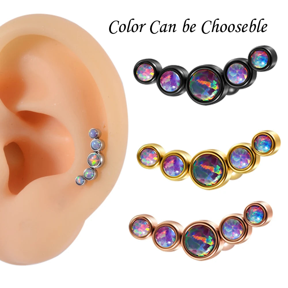 1PC Surgical Steel Multicolor 5 Crystal Opal Ear Tragus Cartilage Earrings Zircon Cluster Ear Helix Daith Lobe Piercing  Jewelry