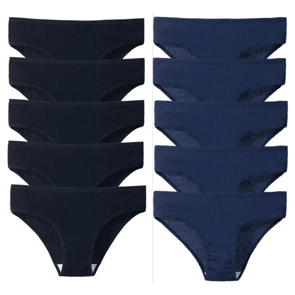 10Pcs/Set Solid Ribbed Seamless Sexy Panties Pure Cotton Breathable Underwear Low Waist Hip-covered Briefs Lingerie Wholesale