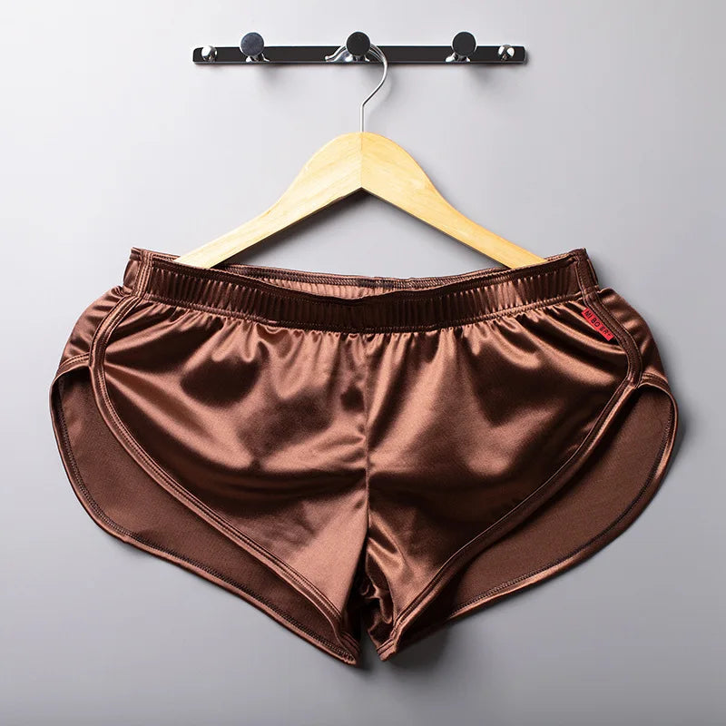 Mens Sexy Pajamas Boxer Shorts Smooth Silk Underwear Men Sleep Bottoms Homewear Lounge Shorts Male Panties Boxers