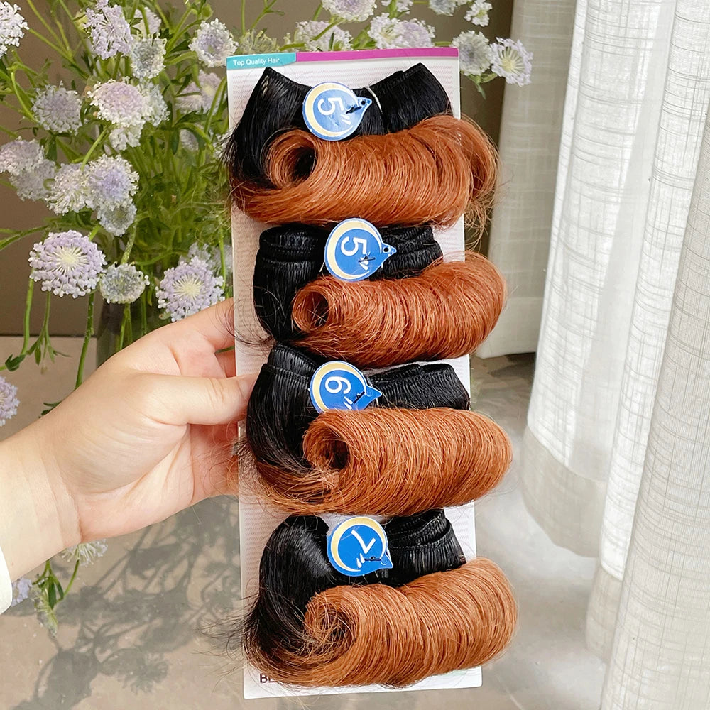 Curly 100% Human Hair 4 Bundles Brazilian Hair Weave Bundles 1B 30 99J 27 Blonde Human Hair Extension 5 5 6 7 Inches Short Hair