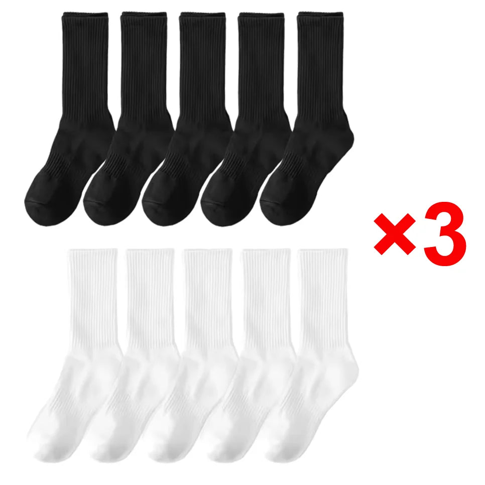20Pairs Pure Cotton Men's High Socks Classic Black White Breathable Sweat-Absorbent Warm Elastic Sports Socks