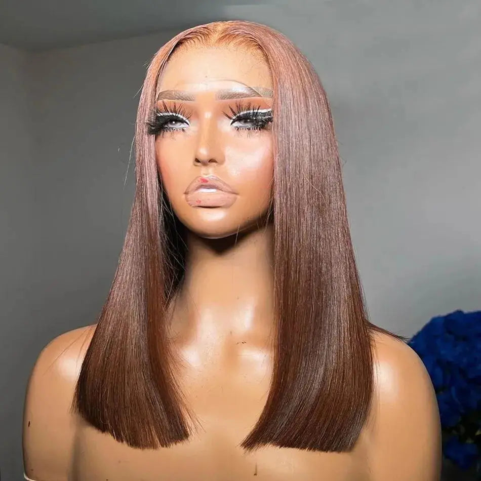 Chocolate Brown Bob Wigs 13x4 Color #4 Bob Wig Human Hair 180% Density Lace Front Wigs Human Hair Straight Short Bob Wig