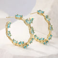 Fashion Blue Synthetic Zirconia Inlaid C-shaped Golden Plated Hoop Earrings for Women's Elegant Exquiaite Banquet Jewelry Crafts