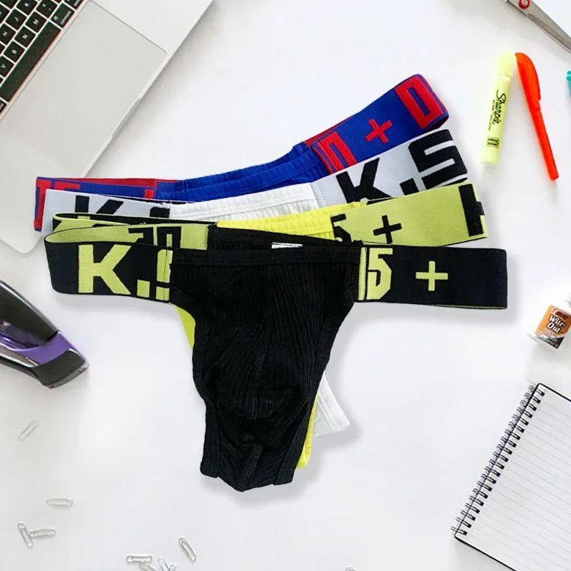 Men's Sexy Cotton Thongs Tanga Low Waist Breathable G-String Underwear T-Pants Gay Men String Briefs