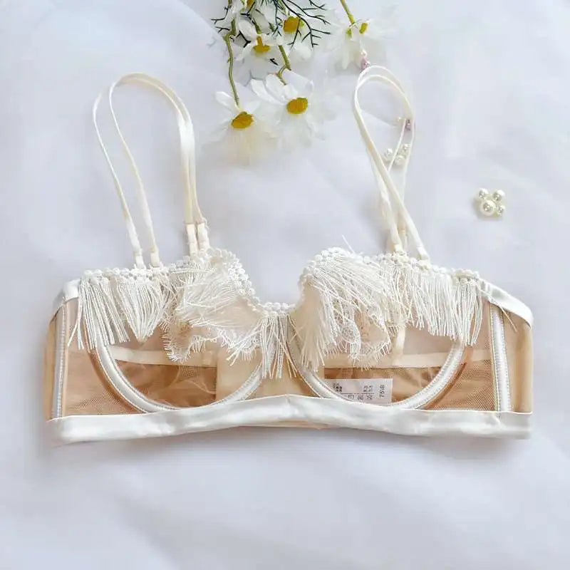 BANERDANNI Light Luxury Sexy French Backless Bra Set - Sheer Mesh Minimizer Bralette Ultra-Thin Lace Lingerie Limited Stock Sale