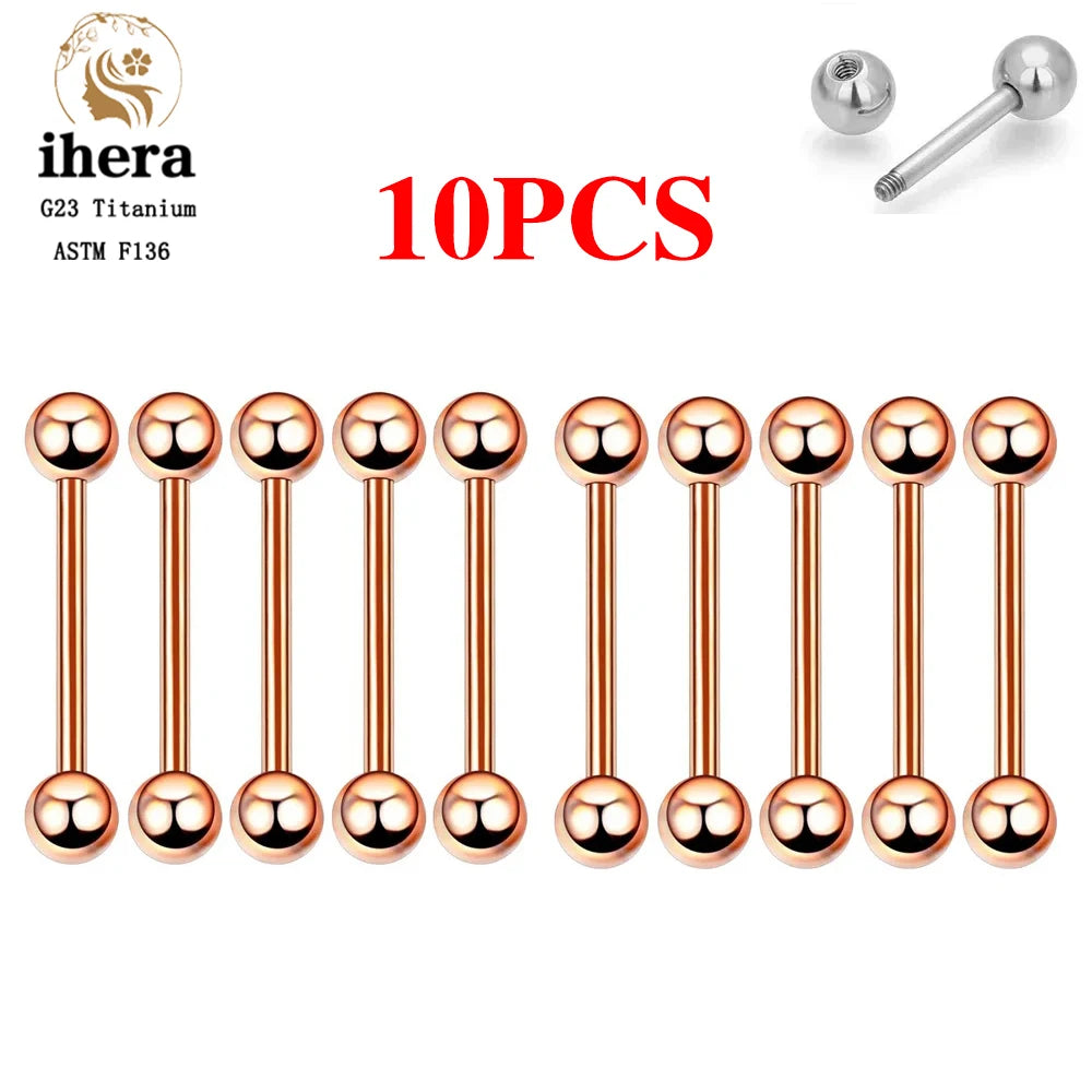 5/10PCS G23 Titanium External Internal Thread Piercing Body Jewelry Long Industrial Barbell Tongue Ring Nipple Bar 14G 16G