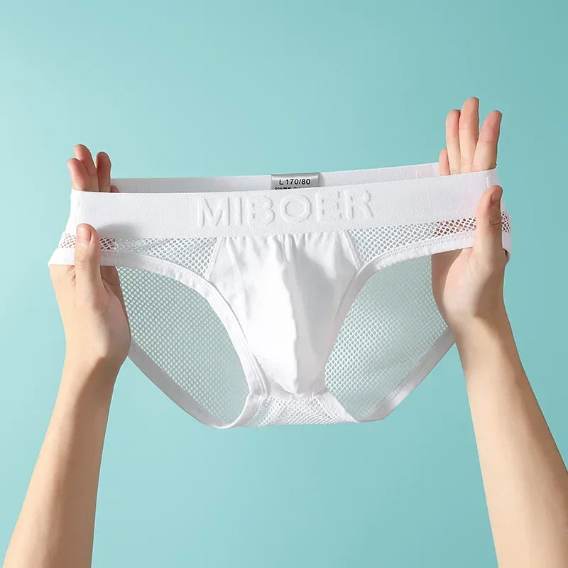 Men's Underwear Briefs Sexy Low-Waist Triangle Pant Mesh Breathable Panties Underpants
