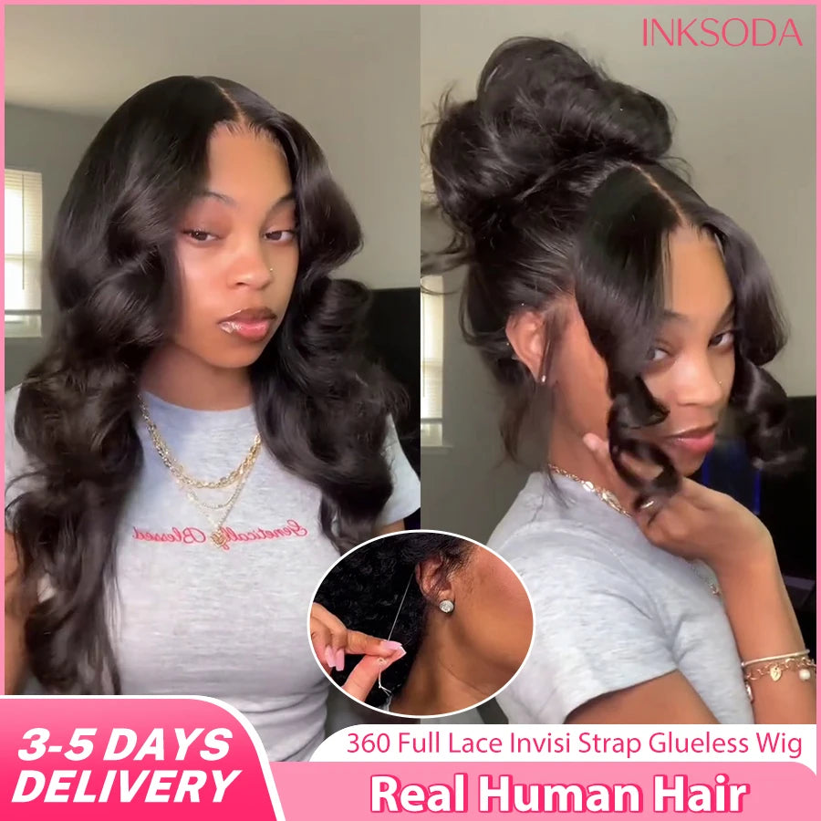 Hidden Drawstring 360 Lace Frontal Wig Body Wave Invisible Strap 360 Full Glueless Wigs Human Hair 30 40 Inch HD Lace Front Wigs