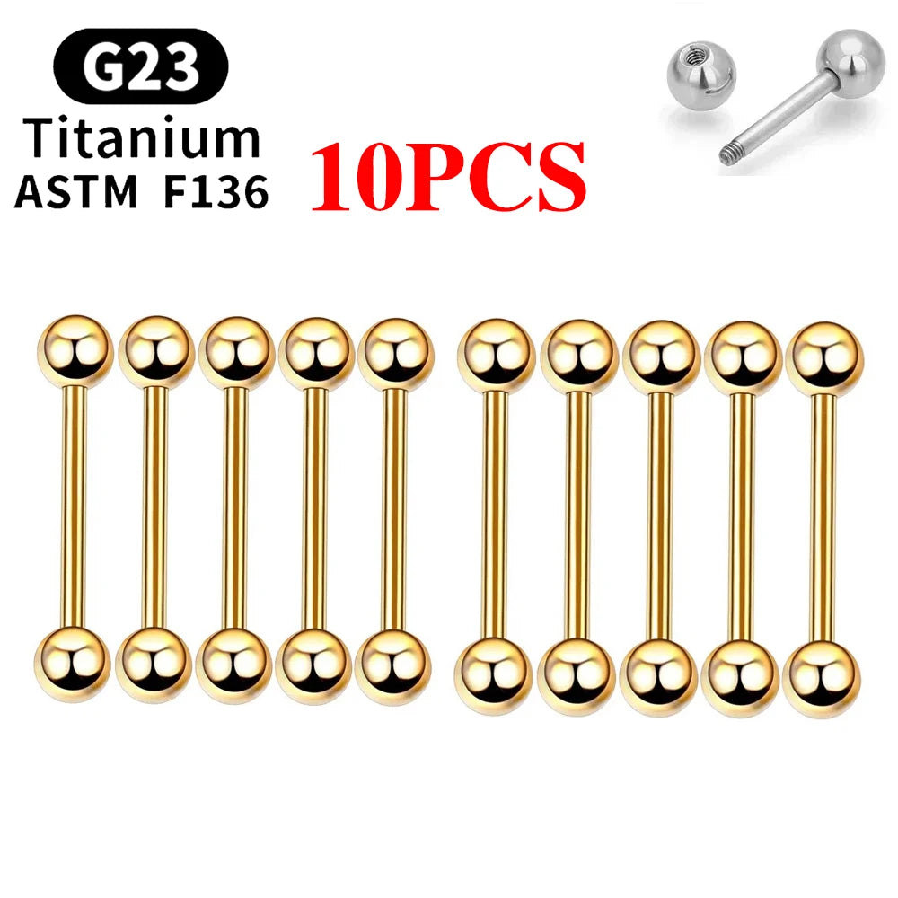 5/10PCS G23 Titanium External Internal Thread Piercing Body Jewelry Long Industrial Barbell Tongue Ring Nipple Bar 14G 16G