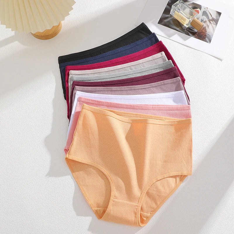 FINETOO 4 Pieces High Waist Women's Unicolor Seamless Panties Oversized Women's Underwears Solid Color S-XXL Cotton Pantys