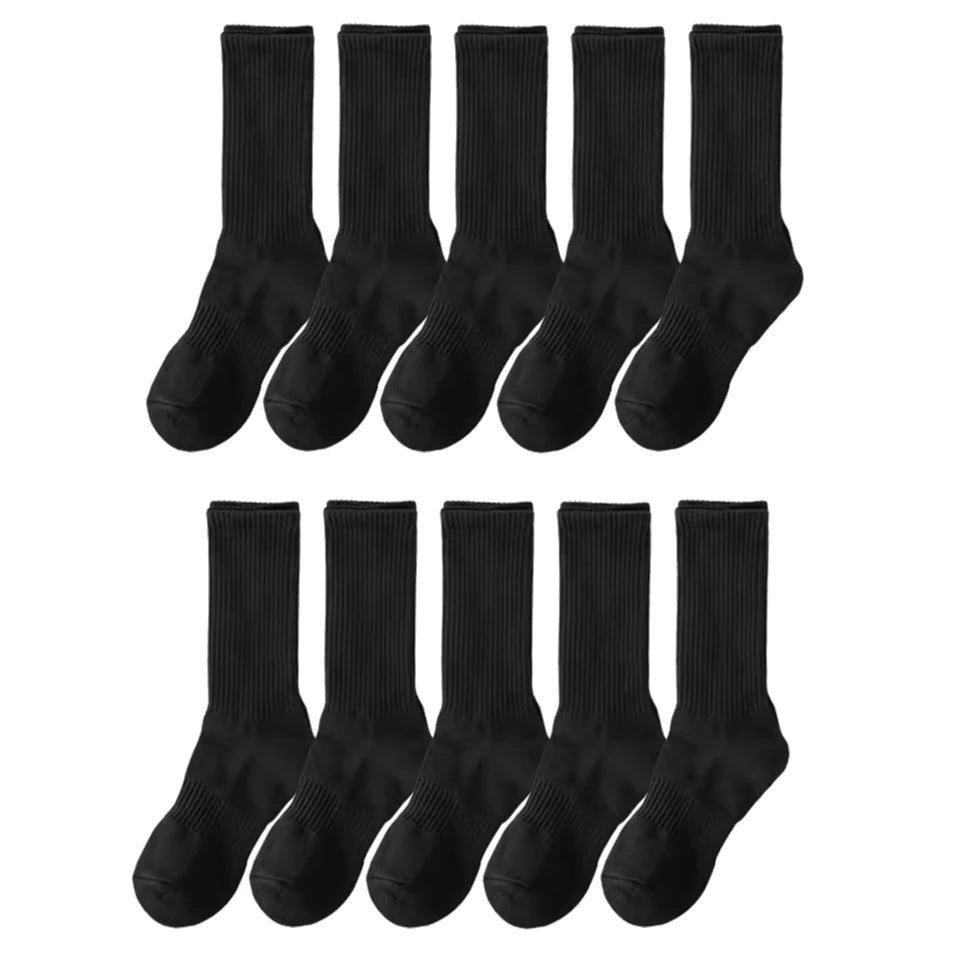 20Pairs Pure Cotton Men's High Socks Classic Black White Breathable Sweat-Absorbent Warm Elastic Sports Socks