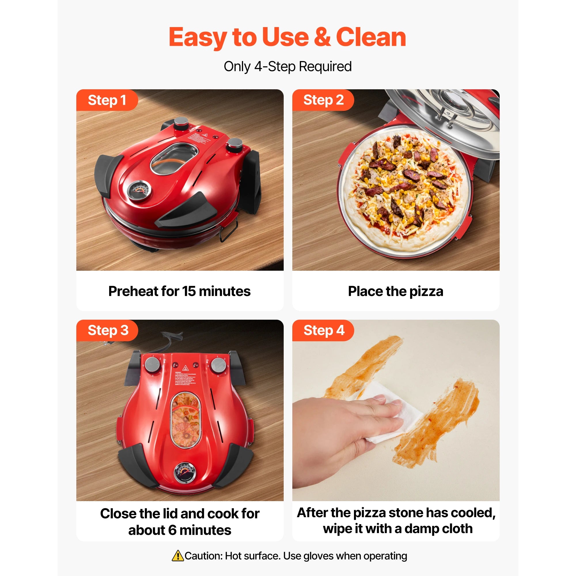 SucceBuy 12 in Pizza Oven Electric Pizza Maker Electric Pizzas Cooker with Cordierite Stone 5-Mode Temperature Control for Preci