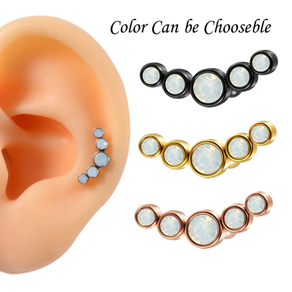 1PC Surgical Steel Multicolor 5 Crystal Opal Ear Tragus Cartilage Earrings Zircon Cluster Ear Helix Daith Lobe Piercing  Jewelry