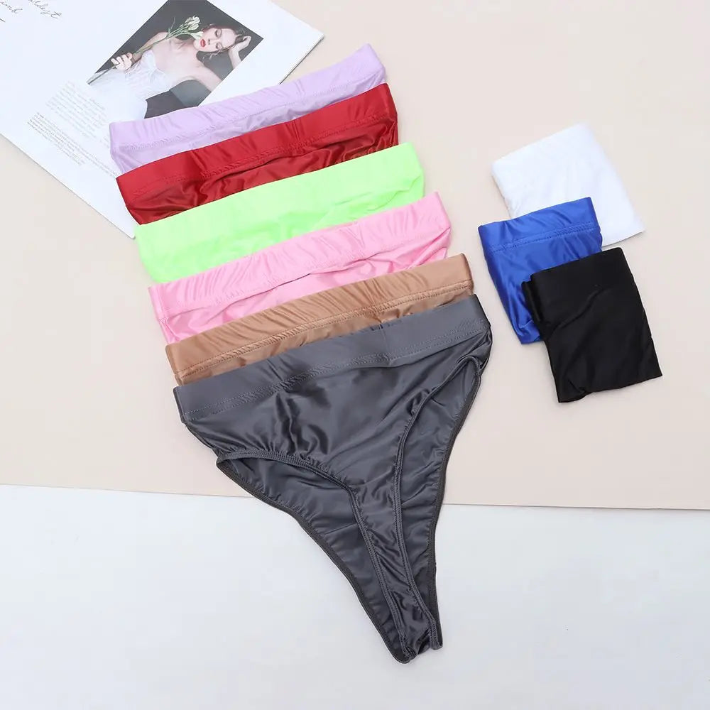 1PC M-XXL Design Women's Silky Shiny Sexy G-string High Waist Ultra-thin Satin Luster Sheer See Through Panties