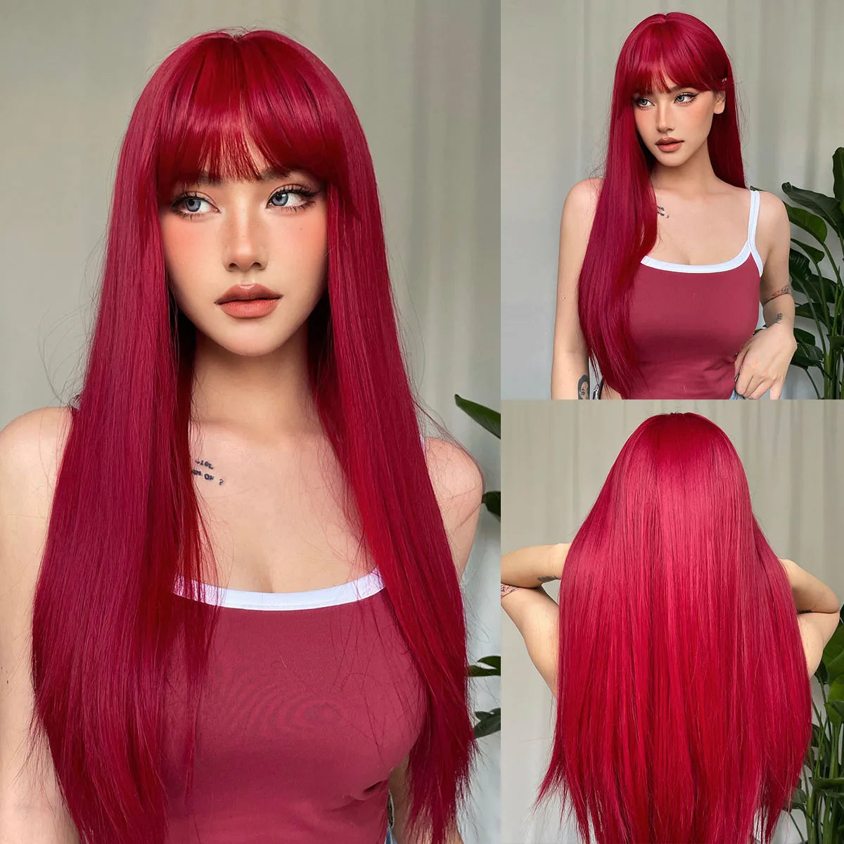 ALAN EATON Cosplay Silver Gray Synthetic Wig for Women Natural Long Silk Straight Wigs With Bangs for Women Girl Heat Resistant