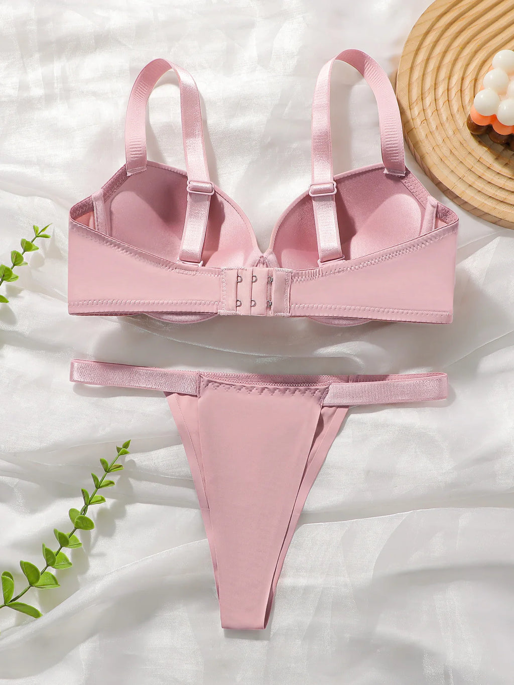 Solid color daily thick pad with steel support bra set small chest display large women's underwear push up bra B2051