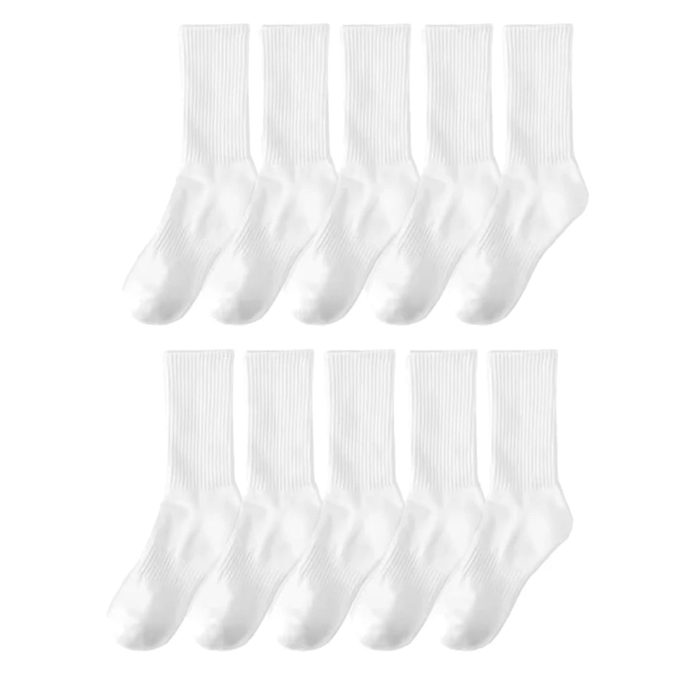 20Pairs Pure Cotton Men's High Socks Classic Black White Breathable Sweat-Absorbent Warm Elastic Sports Socks
