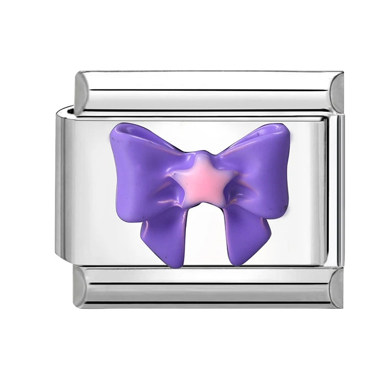 2025 Wholesale 3D Colorful Bows Flowers Love Heart Italian Charm Link fit 9mm Stainless Steel Jewelry DIY Making Bracelets Gifts