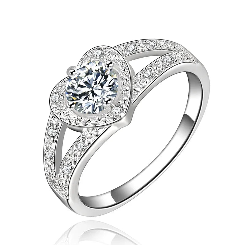 SHSTONE 925 Sterling Silver Ring AAA Zircon Heart Rings For Women Party Wedding Fashion Jewelry High Quality Gift